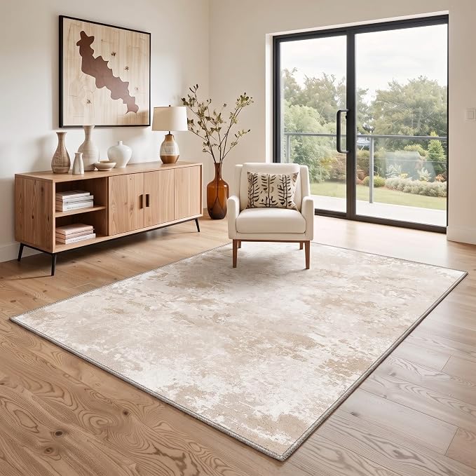 BEIMO 2X10 Runner Rug for Hallway Kitchen, Machine Washable Runners Rug for Entryway, Soft Modern Abstract Throw Rugs, Low Pile Floor Cover with Non Slip Backing, Beige White