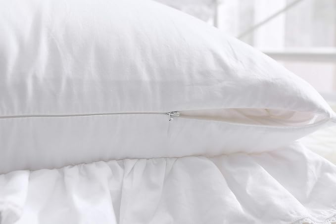 2-Pack Luxury Lace White Euro Shams Throw Pillow Covers Cushion Cases with Ruffles Cotton 26"X26" Zipper Closure Elegant