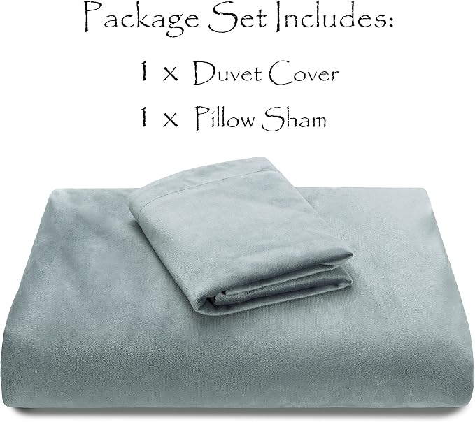 Chanasya Premium Velour Velvet Duvet Cover Set - Duvet Cover (68” x 90”) & 1 Pillow Sham (20” x 26”) - 2-Piece Set - Gray Blue, Twin Size