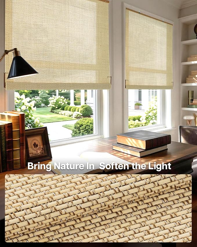 LazBlinds Manual Roll-up Bamboo Blinds, 25" W x 72" H, Star-Beige | Easy Install Roller Shades for Windows, Hook-On Light Filtering Bamboo Shades for Interior Indoor Windows