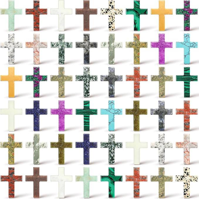 Nuenen 50 Pcs Easter Cross Crystal Stone Bulks 1'' Natural Crystal Wall Cross Shaped Worry Stones Charm Pocket Quartz Gift Halloween Easter Decor(1.5 x 1.06 x 0.24 Inch,Lovely)