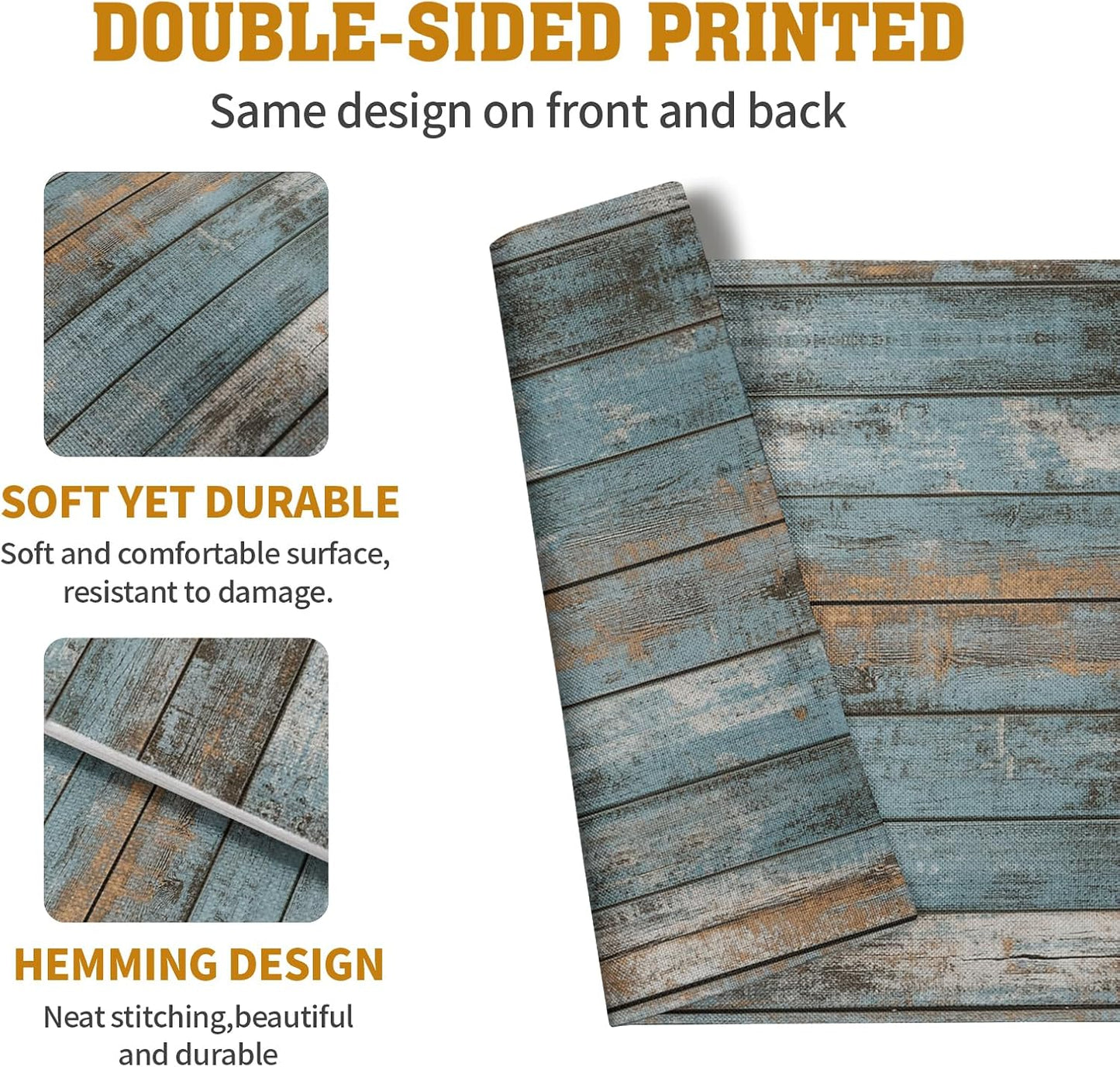 Rustic Wooden Board Print Placemats Set of 4 Vintage Wood Grain Texture Farmhouse Place Mats Washable Heat Resistant Non-Slip Linen Table Mats for Party Kitchen Dining Outdoor Indoor Decor