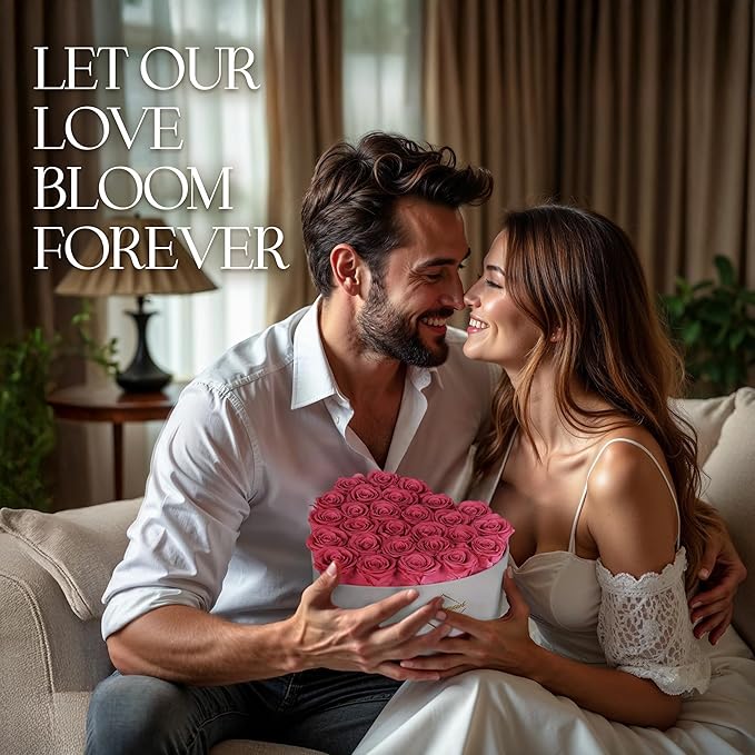 GLAMOUR BOUTIQUE Preserved Roses in a Box - Gifts for Her, Wife & Mom, Rose Flowers Forever Decor for Birthday Gift, Get Well Flower Bouquet Cased in White Box with Cover - Pink - 27 (Color-Treated)