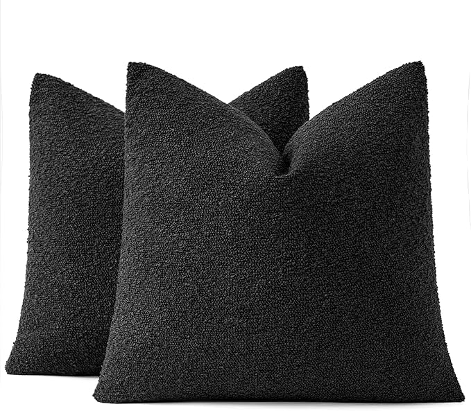 MIULEE 18x18 Inch Decorative Pillow Covers for Couch Bed Set of 2 Textured Boucle Neutral Throw Pillow Covers Black Accent Solid Pillowcases Sofa Living Room Home Decor
