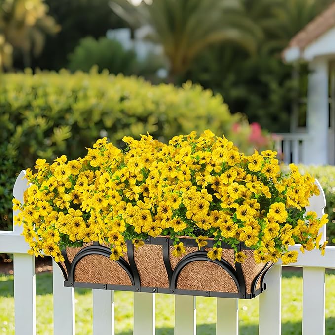 Grunyia 20 Bundles Artificial Flowers for Outdoors, UV Resistant Fake Plants Flowers Greenery Shrubs Plants for Decoration Outside Plants Hanging Planter Home Garden Decor (Yellow)