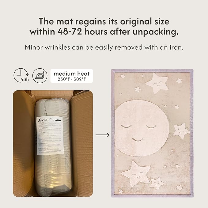 Hakuna Matte CloudRise Baby Play Mat for Floor 60" x 80" Moon & Stars – Coral Velvet Memory Foam Rug for Crawling & Cozy Play – Non-Slip, Water-Resistant, Easy-Care Tummy Time Mat, Playmat for Playpen