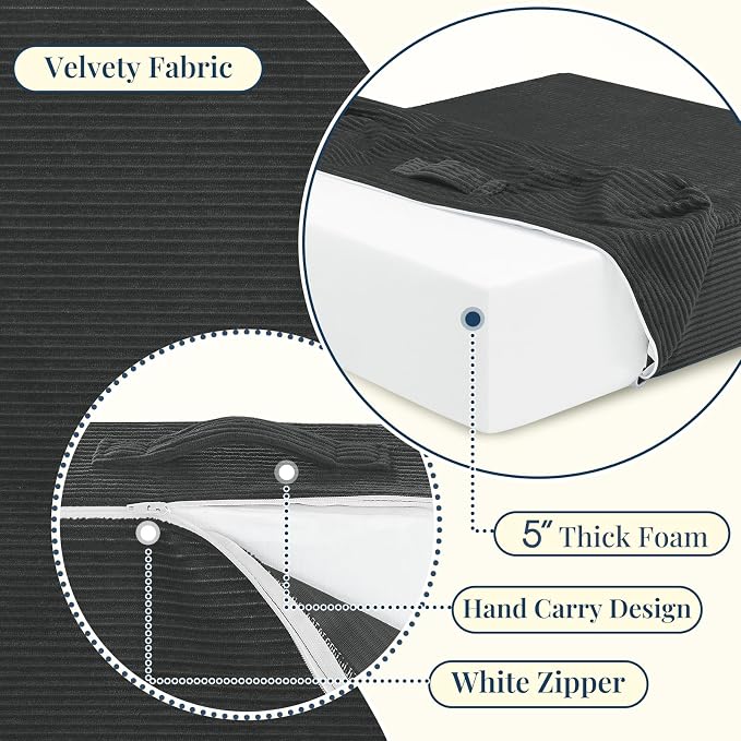 Wellsin Solid Square Floor Pillows for Adults Kids - Large Meditation Floor Pillow Seating Cushion with Thick Foam & Washable Velvet Cover, 1 Pack, 22x22x5 Inch, Gray