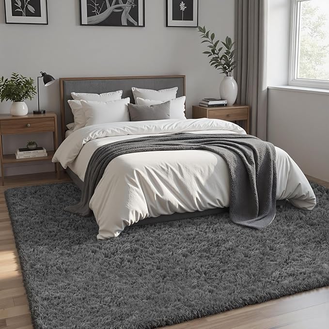 8x10 Area Rug for Living Room, Ultra Soft Fluffy Shag Rugs for Bedroom, Non-Slip Large Fuzzy Plush Rug Indoor Floor Carpet for Nursery Kids Office Dorm Modern Decor, Dark Gray