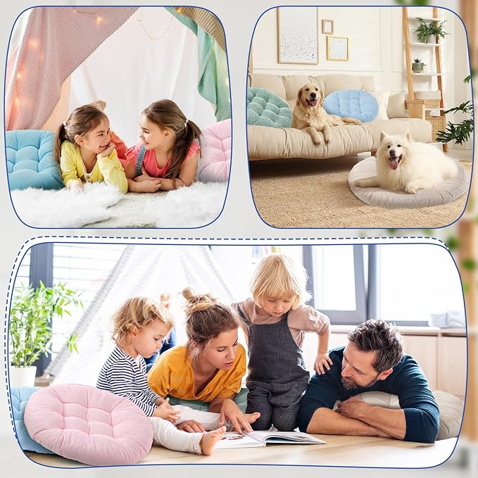 Jerify 4 Pcs Floor Pillow Cushions Large Round Square Large Meditation Floor Pillow for Classroom Adult Meditation Picnic Party Seating Learning Daycare School (Round,Light Colors)