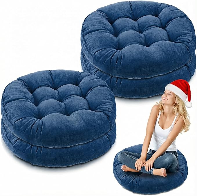 Jerify 4 Pcs Floor Pillow Cushions Large Round Square Large Meditation Floor Pillow for Classroom Adult Meditation Picnic Party Seating Learning Daycare School (Round,Navy Blue)