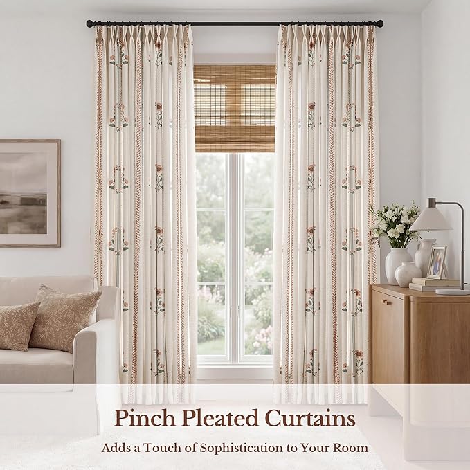 Pinch Pleated Nursery Curtains Luxury Pink Sheer Floral Curtains for Girls Room Bedroom Living Room - 84 Inch Length Modern Farmhouse Floral Printed Drapes with Hooks - 2 Panels Set