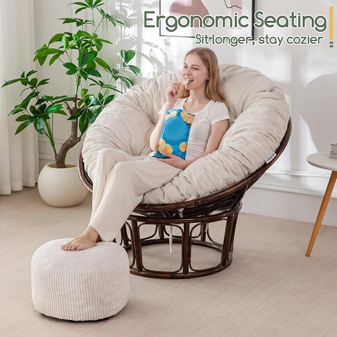 HIGOGOGO Papasan Chair Cushion with Chenille Cover (Without Chair), Soft Supportive Cushion, Beige, 48 x 48 Inch