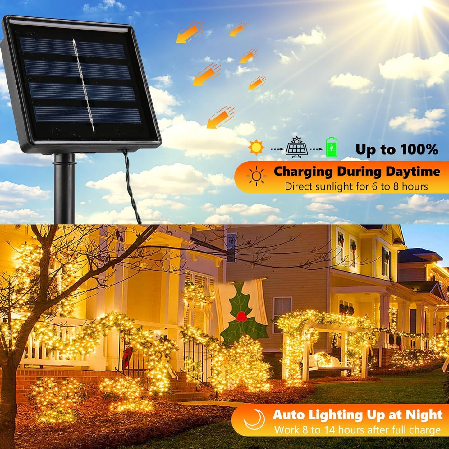 Joomer Solar Christmas Lights Outdoor, 2 Pack Total 144FT 400 LED 8 Modes Waterproof Solar Christmas Lights for Christmas Decoration (Warm White)