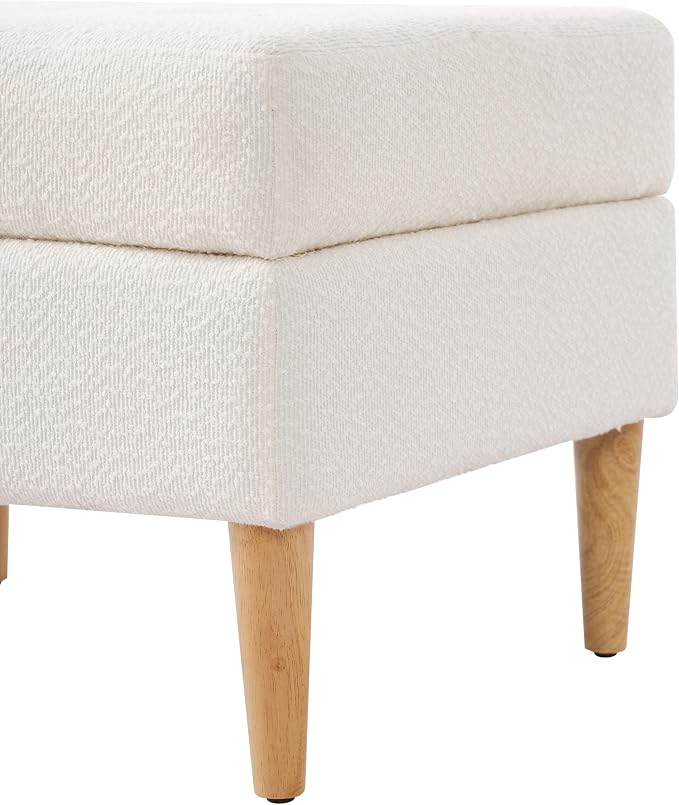 Christopher Knight Home Dalla Boucle Upholstered Ottoman Coffee Table, Small Living Room Sofa Footrest, Wooden Rectangular Ottoman Footstool, Guest Extra Seat, Ivory