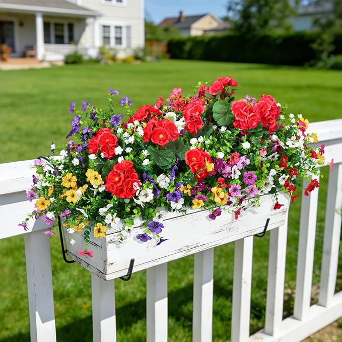 Hrobek Fake Artificial Silk Flowers for Outdoors with Realistic UV Resistant, Faux Plants for Outside Indoor, Home Patio Garden Back Yard Front Porch Decor Spring Summer(12 Bunches)