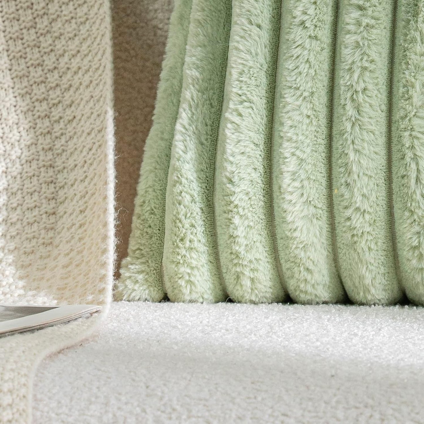 DEELAND Pack of 2,Double-Sided Faux Fur Plush Decorative Throw Pillow Covers Fuzzy Striped Soft Pillowcase Cushion Covers for Sofa Couch Bedroom Green 24x24 inch