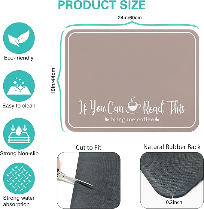 Coffee Bar Mat for Countertops 18inx24in,Absorbent Hide Stain Anti-Slip Cafe Bar Accessories Fit Under Coffee Machine Mat,dish drying mats for kitchen