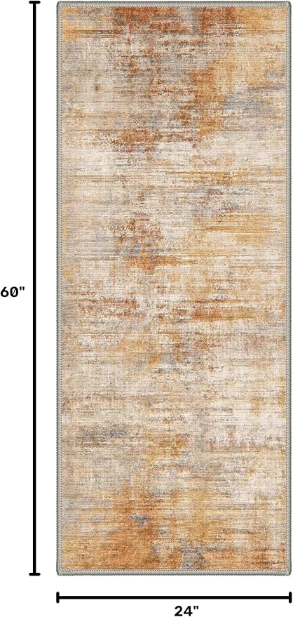 BEIMO 2X5 Runner Rug for Hallway Kitchen, Machine Washable Runners Rug for Entryway, Soft Modern Abstract Throw Rugs, Low Pile Floor Cover with Non Slip Backing, Dusty Orange Beige