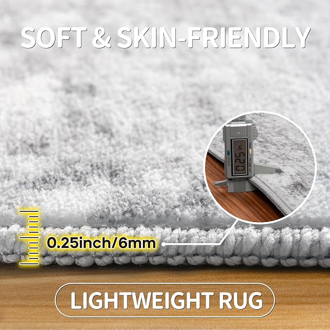 6x9 Area Rugs for Living Room Rug Washable: Modern Rug for Dining Room Bedroom Carpet Non Slip Low Pile 6 by 9 Indoor Abstract Nursery Home Office Grey