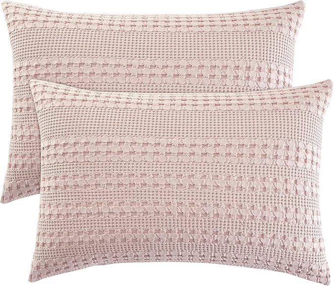 PHF 100% Cotton Waffle Pillow Shams Standard Size, 2 Pack 20" x 26" Soft Skin-Friendly Pillowcases, No Filling, Aesthetic Woven and Breathable Waffle Weave Pillow Case Covers for Bed, Pink