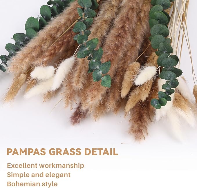 125Pcs Natural Dried Pampas Grass Decor 7 Types Dried Flowers for Vase Boho Pampas Bouquet, Farmhouse Decor Wedding Valentine Day Centerpiece for Table and Home Decoration 17''