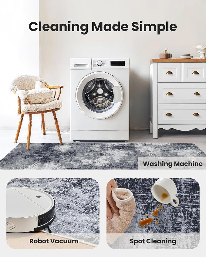 AMADA HOMEFURNISHING 9x12 Area Rugs for Living Room, Modern Large Area Rugs with Non-Slip Backing & Low Pile, Neutral Soft Washable Rug for Nursery, Bedroom, Dinning Room, Playroom, Grey