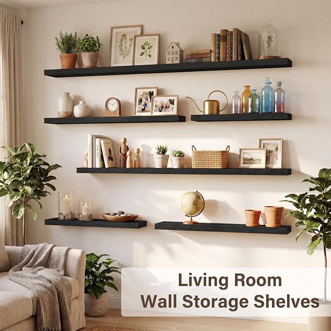 Acovy 36in Long Floating Shelves for Wall Set of 2, Wood Wall Shelves for Bathroom Bedroom Kitchen Living Room Laundry Room, Modern Floating Shelf for Home Decor