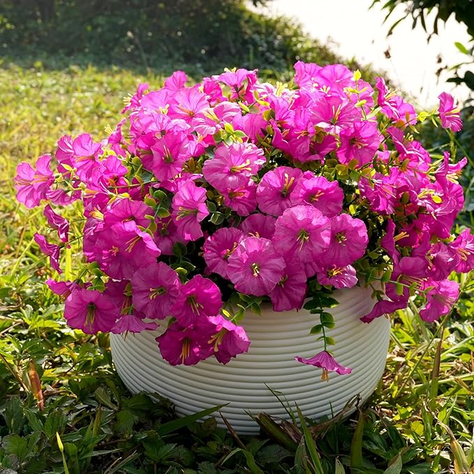Fanfantoey Artificial Flowers for Outdoor, UV Resistant Fake Plants Outside Decoration, 14 Pcs Realistic Silk Morning Glory Faux Flowers for Porch Patio Gardens Home Decor(Fuchsia)