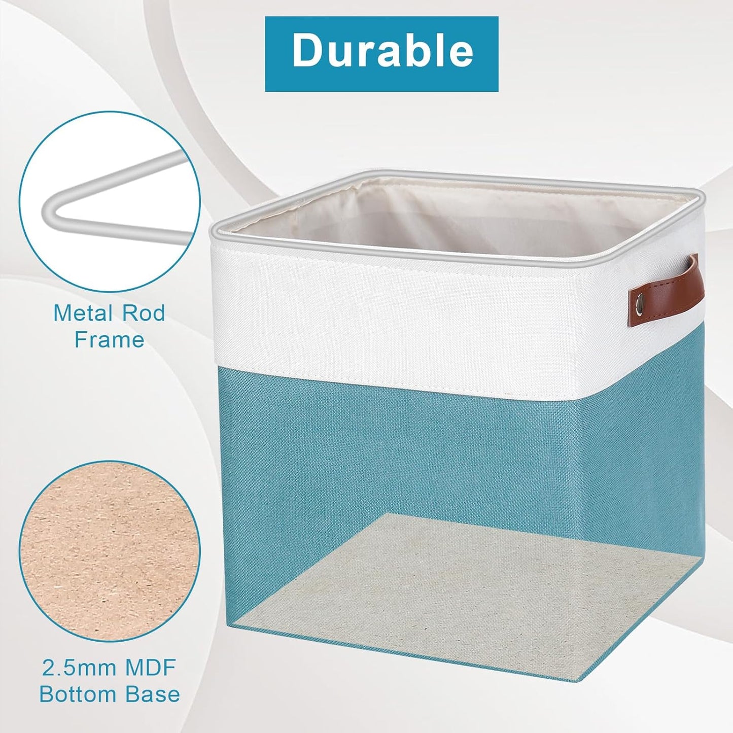 Collapsible Fabric Storage Cubes 11x11 Cube Storage Bins, 4 Pack Closet Baskets Box with Handles for Organizing, Shelf, Toys, Clothes, Home, Office, Nursery (Teal&White)