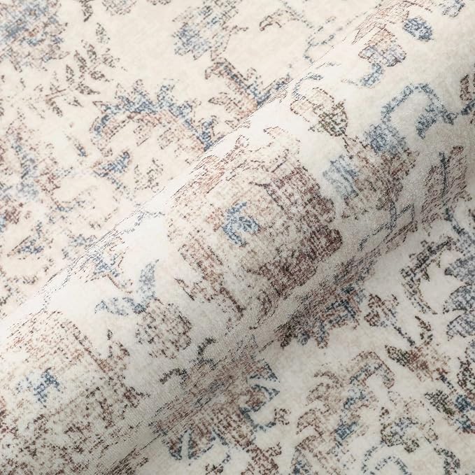 PureCozy Taupe Area Rug 4x5 Office Entryway Rug Machine Washable Kitchen Vintage Distressed Non Slip Carpet Indoor Retro Floral Accent Throw Door Mat for Bathroom Bedroom Dining Living Room