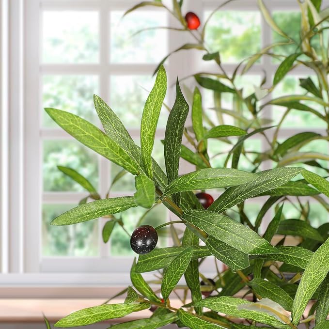 FEELEAD 5FT Artificial Olive Tree, Faux Olive Tree with Realistic Leaves and Natural Trunk, Potted Fake Olive Tree for Home, Living Room, Office Decor
