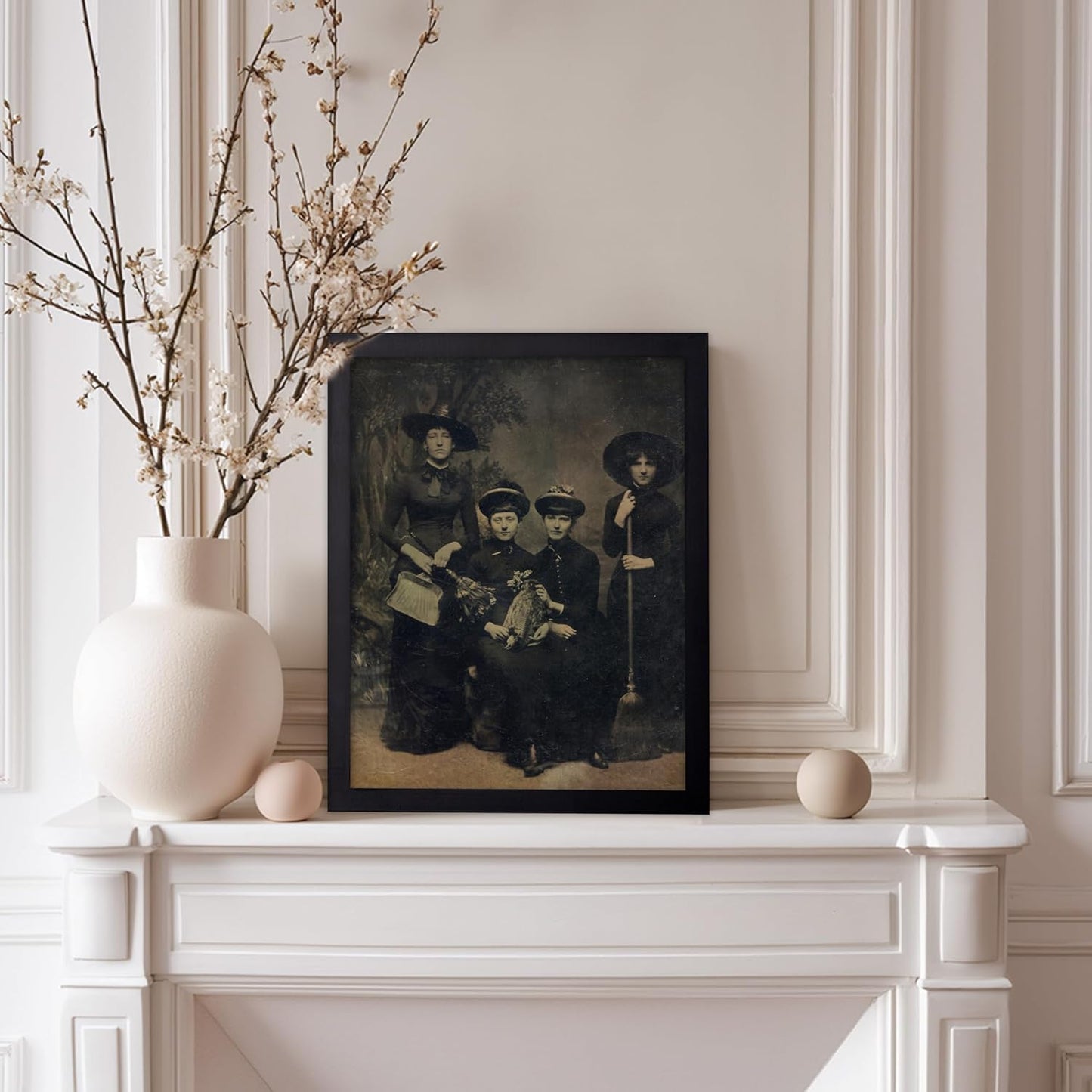 Poster Master Vintage Photograph Poster - Retro Halloween Print - Gift for Artist, Friend - Four Witches Wearing Robes, Sabbath, Coven, Sorcery - Wall Decor for Home, Office, 11x14 Black Framed