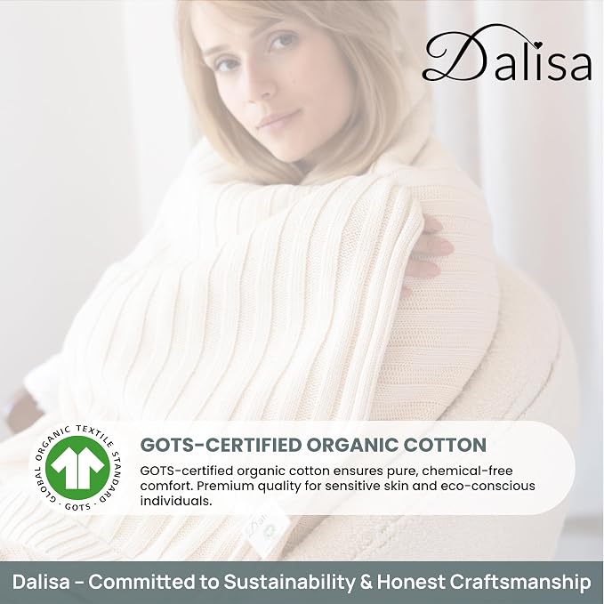 100% Organic Cotton Knit Blanket Denise -Soft and Lightweight, Breathable All-Season Throw for Bed, Sofa, or Lounge Area -GOTS Certified-Perfect for Home and Bedroom Styling (Earth Ivory, 50x60)