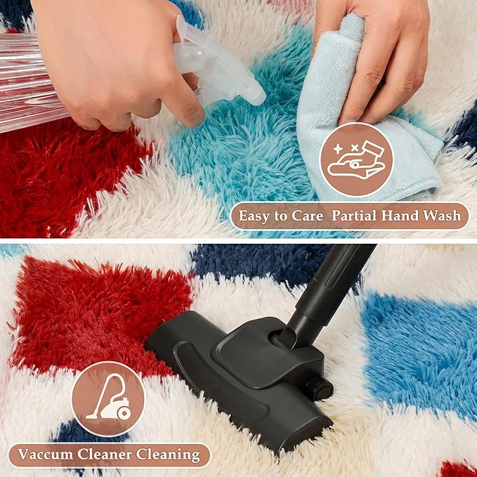 PureCozy Checkered Rug 5x8 Fluffy Shag Living Room Colorful Area Rug Modern Washable Carpet Soft Shaggy Non Slip Indoor Plush Fuzzy Rugs for Bedroom Dorm Office Home Aesthetic Decor