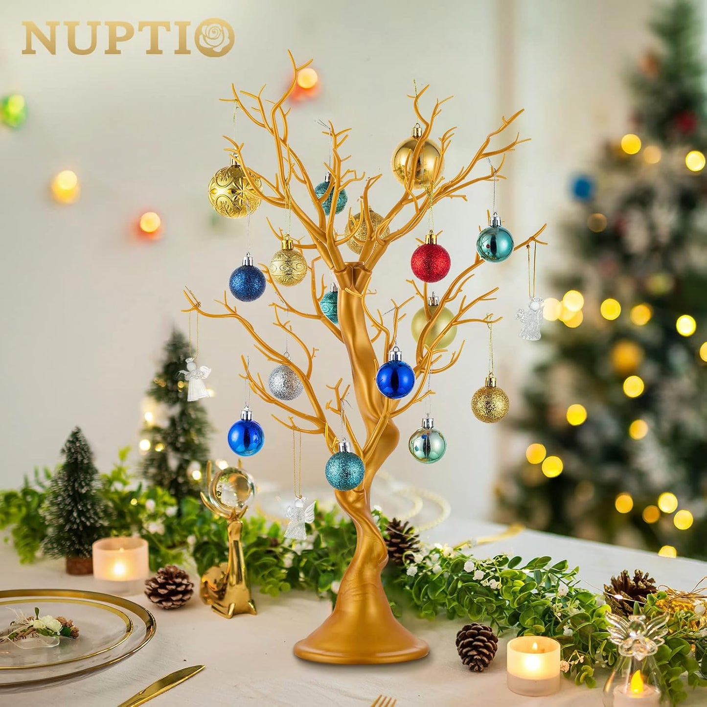 Nuptio Gold Christmas Tree Branch Artificial 22.8 inch Tall Manzanita Tree Centerpiece Wedding Centerpieces for Tables, Decorative Ornament Display Tree Branches for Decoration Weddings (1 Pc)