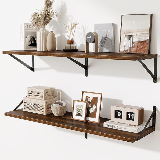 Acovy Floating Shelves for Wall,40" Wall Mounted Shelves Set of 2,Long Wood Floating Shelves,Hanging Wide Display & Storage Shelf with Metal Brackets for Bathroom,Bedroom,Kitchen,Living Room,Walnut