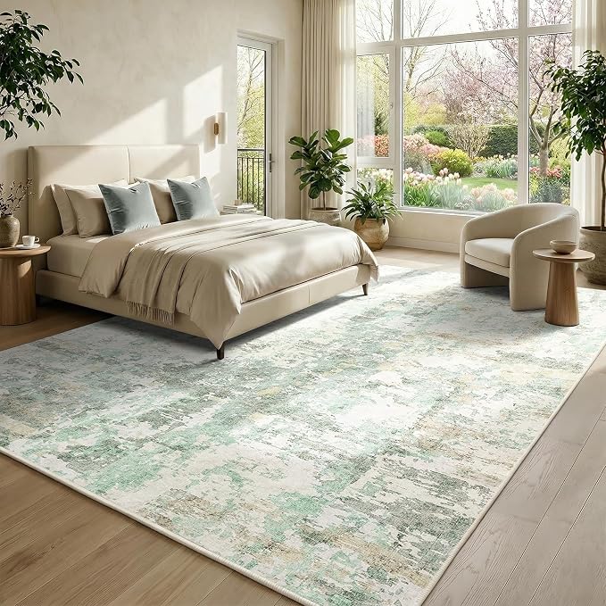 GarveeHome 10x14 Abstract Area Rug, Washable Soft Low Pile Non Slip Accent Rug for Living Room, Bedroom, Dining Room, Modern Neutral Indoor Carpet