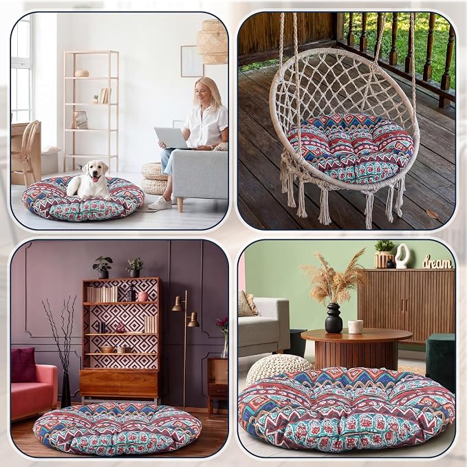 Funnymoom 35" Large Bohemian Floor Cushion Round Meditation Floor Pillow Cushion for Adults Oversized Playroom Pillows Reading Nook Big Pillow for Sitting Yoga Living Room Sofa Balcony