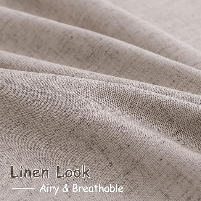 Nanspring Brownish Grey Linen Curtains for Living Room 112 Inches Long Back Tab Light Filtering Semi Sheer Curtain Modern Farmhouse Decor for Bedroom Office Luxury Textured Drapes 52x112, 2 Panels