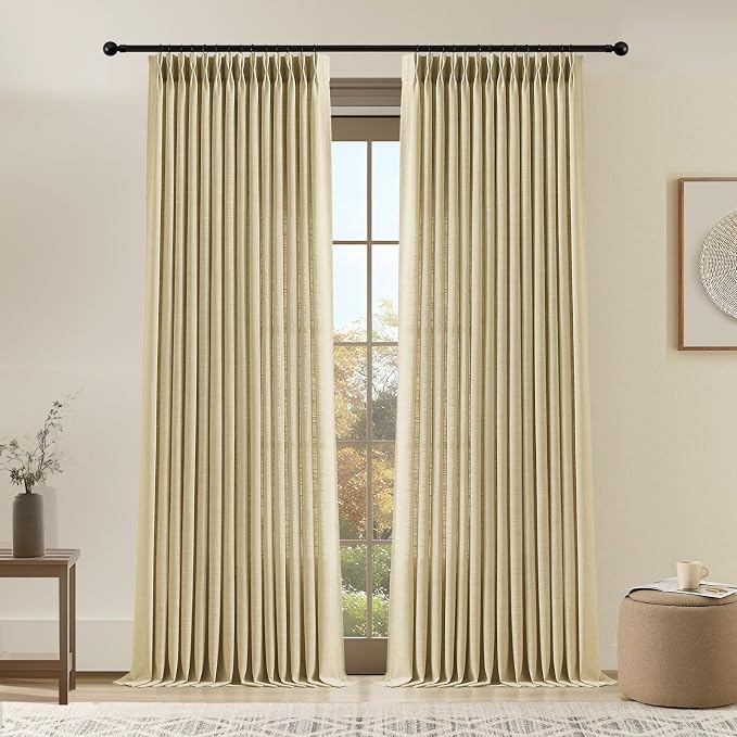 YZ HOME Grey Beige 108 Inch Curtains Pinch Pleated Curtain for Living Room, Floor to Ceiling Extra Long Light Filtering Pleat Drapes Textured Thick Semi-Sheer Curtains for Bedroom Farmhouse, 2 Panels
