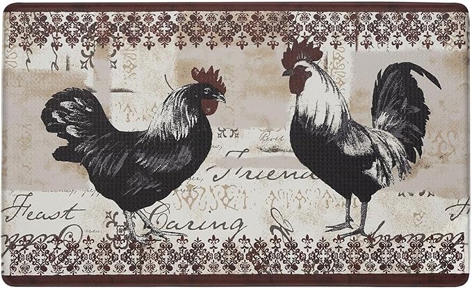 Anti-Fatigue Floor Comfort Mat - 18 x 30 Inch (Rooster) - Waterproof Non-Slip Rug - Easy to Clean Cushioned Mat for Kitchen, Bathroom, Standing Desk & Office - Achim Home Decor