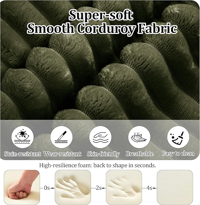 27.56'' Plush Fluffy Corduroy Poofy Ottoman in a Box for Boneless Sofa Couch, Modern Compressed Foot Rest, Small Comfy Rectangle Boneless Pouf Footstool Ottoman for Living Room, Bedroom, Olive Green