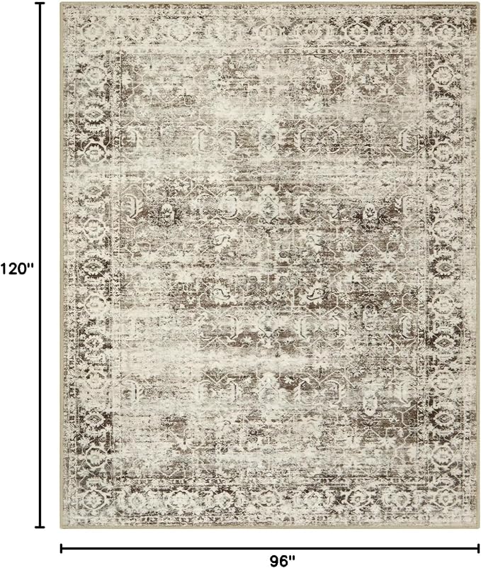 Lahome Margot Beige Washable Rugs for Living Room 8 x 10 Large Living Room Rug Indoor Carpet, Boho Vintage Distressed Non Slip Low Pile Bedroom Carpet for Dining Room Office Playroom (8x10, Beige)