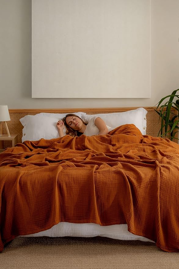 Muslin Blanket - Pure 100% Turkish Cotton Airy Soft Light Versatile Gauze Throw Blanket for Bed, Couch, Sofa (Cinnamon Brown, King Size (95" x 110" inch))