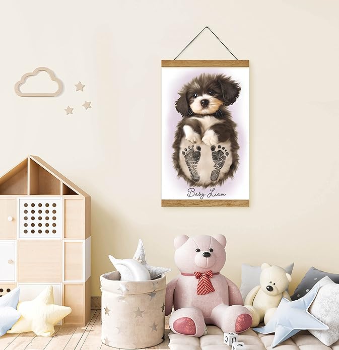 Memory Lane Gifts Co. Baby Footprint Art, Baby Shower Gift, Original Artwork, Nursery Art Keepsake, Puppy