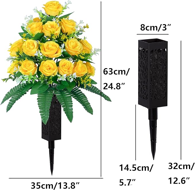 DONODA 2 Sets of Artificial Cemetery Flowers， Outdoor Grave Decorations Roses