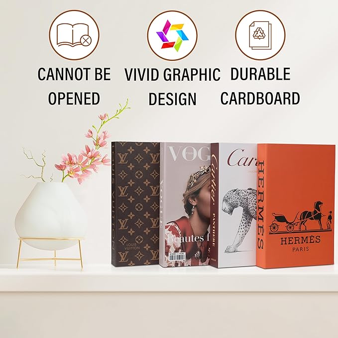 PROBENEX Glam Large | 4 PCS Faux Decorative Books for Home Decor | Not Real Books (Cardboard Boxes) | Coffee Table, Bookshelf & Shelf Styling Display Props for Living Room, Office