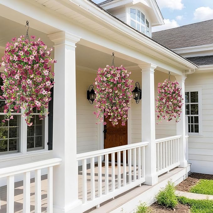 Artificial Fake Hanging Flowers Plants for Outdoor Spring Summer Decoration,2 PCS Faux Silk Daisy with Eucalyptus Leaves,UV Resistant Look Real for Outside Home Planter Porch Patio Balcony Yard Decor