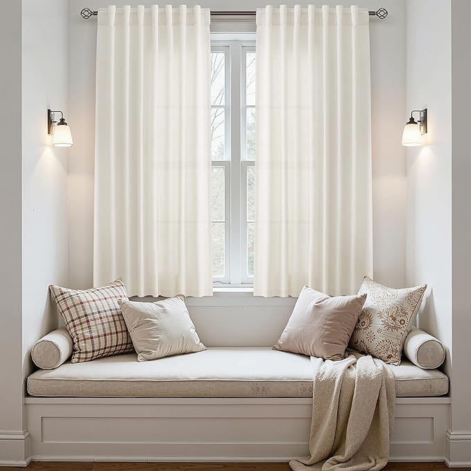 Nanspring Natural Linen Curtains 72 Inch Long 2 Panels for Living Room Semi Sheer Privacy Light Filtering Drapes Textured with Back Tab Rod Pocket for Bedroom Country Decorative Burlap Cream 50 x 72