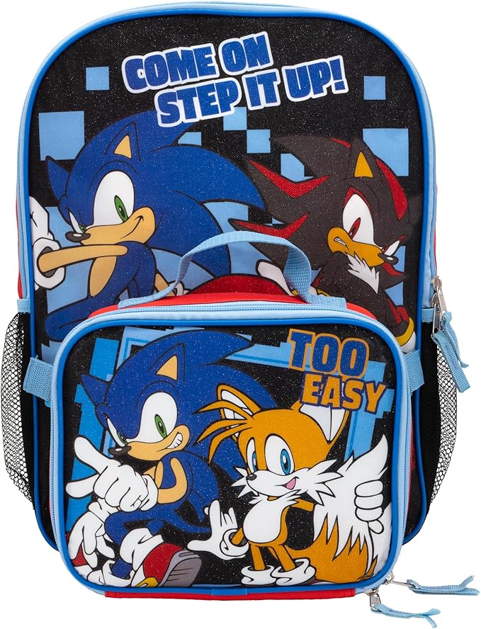 AI ACCESSORY INNOVATIONS Sonic The Hedgehog 2 Piece Backpack Set, Boys & Girls 16" School Bag, Red